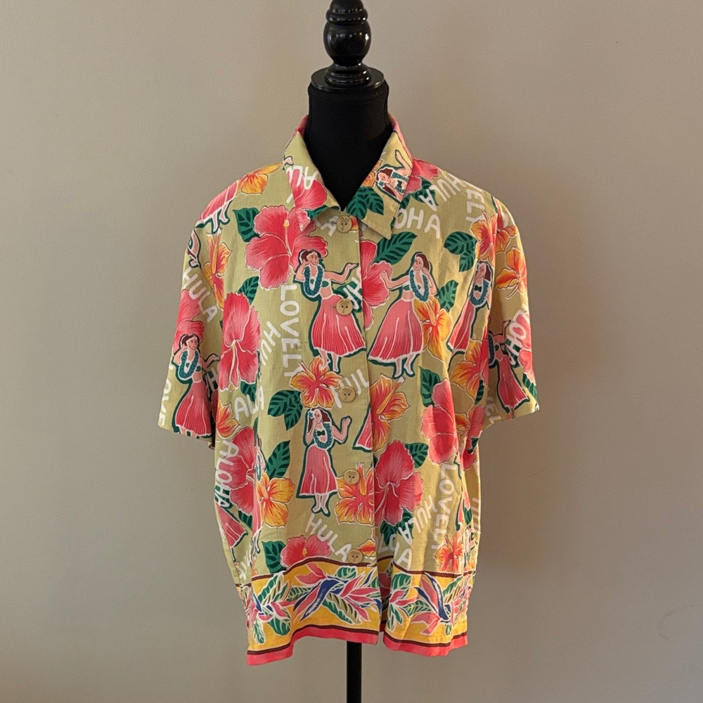 hearts of palm Aloha Hawaiian button down blouse size 14